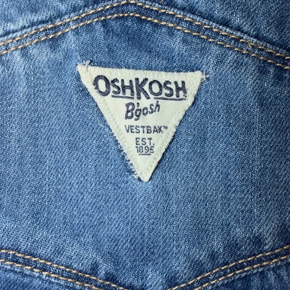 OshKosh Bgosh Girls 2T Blue Denim Vestbak Overalls Floral Trim Adjustable Straps